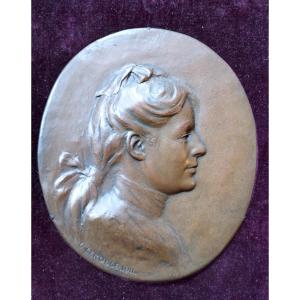 L. Lerolle Portrait Of Woman Bas Relief In Copper 1911