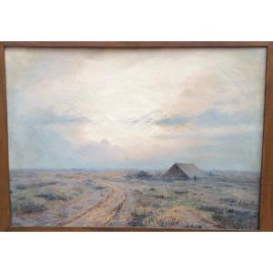 Henri Bésiné "a Sheepfold In The Camargue" Oil On Cardboard