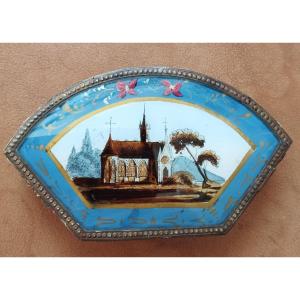 Candy Box "landscape With Church" Fixed Under Glass XIX