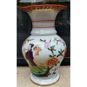 Baluster Vase In Bayeux Porcelain Decorated With A Chinese Flower Bearer