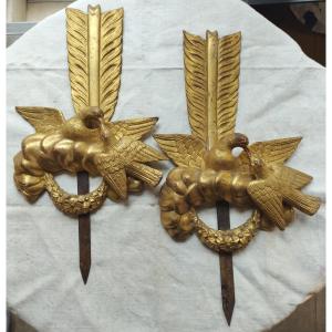“birds Of Love” 18th Century Gilded Wood Sculptures