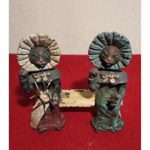 "cats Knitting On A Bench" Humanized Figurines