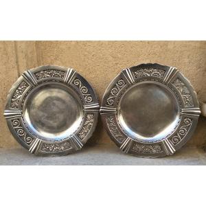 Art Deco Pair Of Silver Metal Display Cups 1930