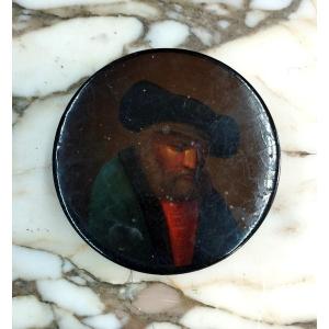  Round Papier Mache Snuffbox Portrait Of A Jew