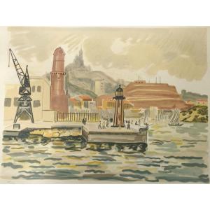 Yves Brayer "marseille Le Fort St Nicolas" Litho. 50 X 65 Cm