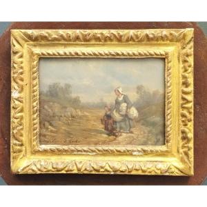 Louis De Kock "linen Carriers" Oil On Cardboard XIX