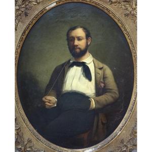 Edmond Bécar Portrait "young Man Smoking A Pipe" 1848