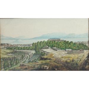 19th Century Watercolor By Ciceri? “géryville” South East Of Oran