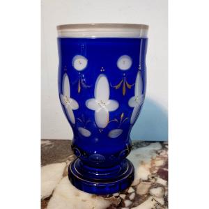 Bohème Petit Vase cobalt en Cristal Overlay XIX
