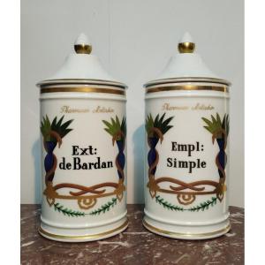 2 Métadier Pharmacy Jars In Limoges Goumoy Porcelain - Labesse XX