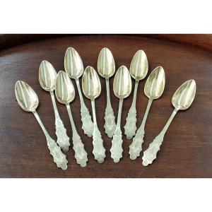 10 Small Silver-gilt Spoons, 19th Century