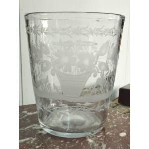 19th Century Crystal Vase Engraved With Plant Motifs