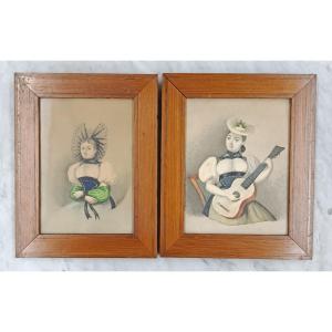 2 Portraits Of Women In Swiss Costumes By élise Wisard XIX