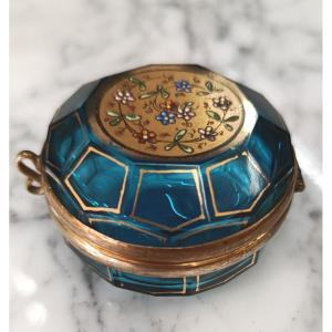 Blue Enameled Glass Pill Box 