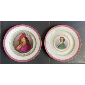 Sèvres Pair Of Plates "portraits Of Painters" 19th Century