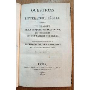 1812 Ch. Nodier Questions Of Legal Literature ...barba Paris