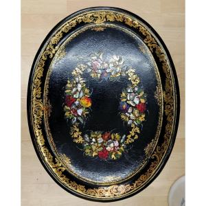 Niii Tray In Boiled Cardboard Decorated With Gilding And Flowers