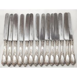 14 Silver-plated Table Knives By Henri Soufflot, 19th Century