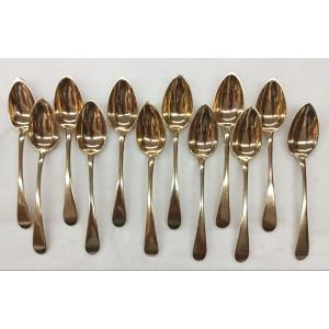 12 Small Silver-gilt Spoons, Early 19th Century