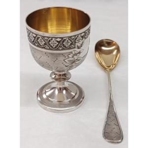 Egg Cup And Spoon, Silver, L. Compère, 19th Century