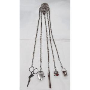 5-chain Steel Chatelaine Made Of Marcasite