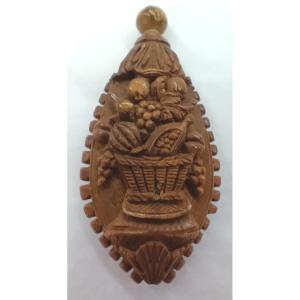 Needle Case Carved From Corozo Nut With A Bouquet Of Fruit And An Allegory