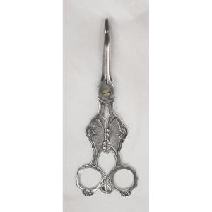 Pair Of Silver-plated Metal Scissors With Butterfly Decoration 
