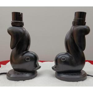 Henri Parayre Pair Of Small Bedside Lamps 