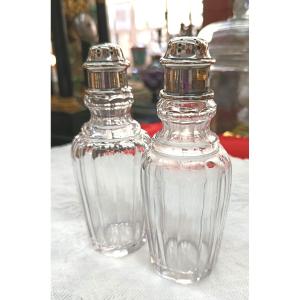 Pair Of Silver And Glass Shakers 