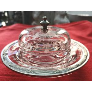 Round Crystal And Silver Butter Dish