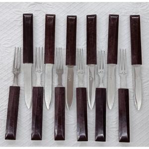 12 Bakelite And Steel Travel Cutlery Sets