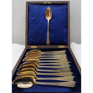 12 Small Spoons In Silver Vermeil XIX Vieillard Hallmark