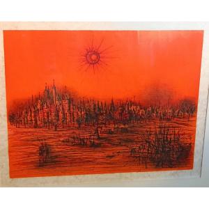 Jean Carzou 72 Castel In The Orange Sun