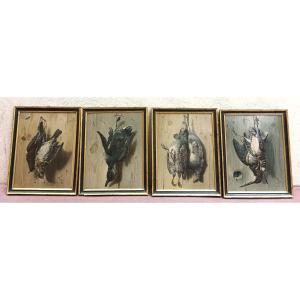 4 Trophy Paintings In Trompe l'Oeil XIX Chromolithographs