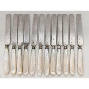 12 Jules Piault Silver And Mother-of-pearl Fruit Knives XIX