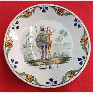 Saint Hubert Plate In Nevers Earthenware 19 Th Century