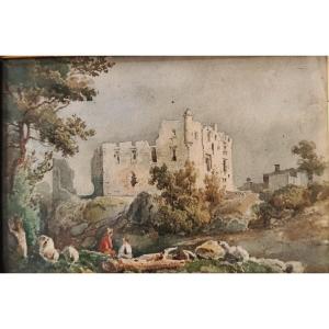 Laurens " The Château De La Roquette " Watercolor XIX