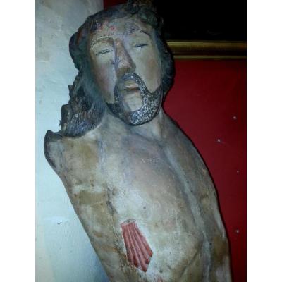 Grand Christ Polychrome Wood Burgundy? XVIth Century