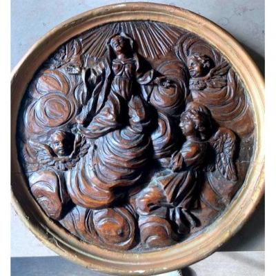 Assumption 17th Time Sculpture Bas Relief In Tondo