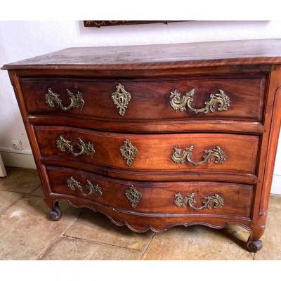 Rustic Dresser In Molded Walnut 3 Drawers Louis XV Period