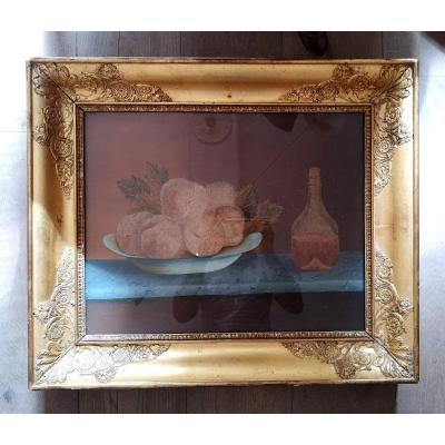 Restoration Period Embroidery "still Life With Fruits And Pitcher"