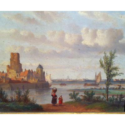 "women In A Landscape Of Walled Riverside City"