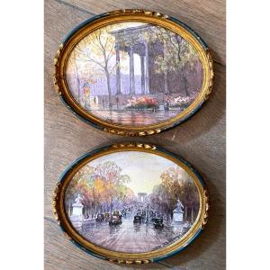 Pair Of Watercolors "view Of Paris" Signed Geo Duchesne 1900