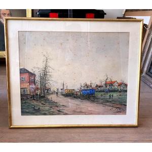 Watercolor Les Roulottes 1930