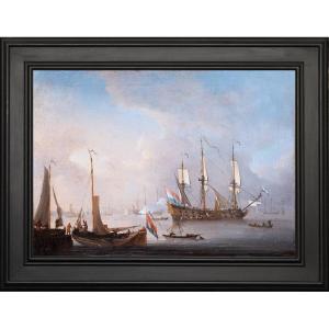 Dutch Boat At Anchor In A Rade. School Of Willem Van De Velde The Young XVIIth S