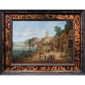 Riverscape With A Small Market. Attributed To Théobald Michau (tournai, 1676 - Antwerp, 1765)