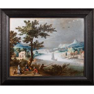 Willem Van Nieulandt (1584-1635). Lively River Landscape With Country Luncheon