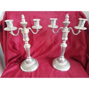 Pair Of Silver Bronze Candelabra Louis XVI Eighteenth Time