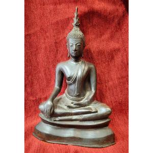 Patinated Bronze Buddha Siam 19th Century H 23.5cm