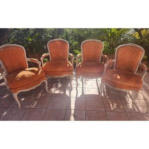 Suite Of Four Louis XV XVIII Period Cushion Armchairs